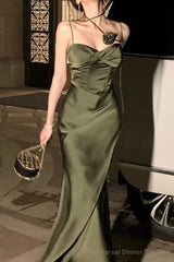 Spaghetti Strap Scoop Neck Mermaid Prom Dress Green Evening Gown