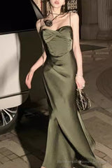 Spaghetti Strap Scoop Neck Mermaid Prom Dress Green Evening Gown