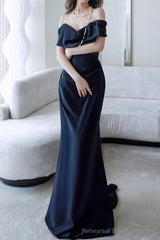 Simple Mermaid Off The Shoulder Black Prom Dress