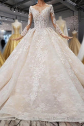 Gorgeous Long Sleeves Ball Gown Wedding Dresses With Beading Appliques