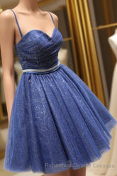 Glitter Sweetheart Blue Short Semi Formal Prom Homecoming Dresses With Beading