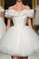 Cute White Tulle Short Semi Formal Prom Gown White Homecoming Dress