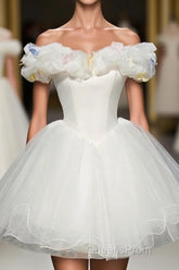 Cute White Tulle Short Evening Prom Gown White Homecoming Dress