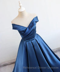 Simple Blue Satin Long Semi Formal Prom Dress, Blue Semi Formal Prom Dress