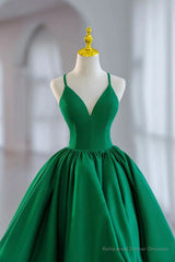 Green Satin Tea-Length Straps Prom Dress, Spaghetti Straps Homecoming Gown