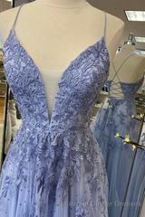 Lavender Tulle V-Neckline Long Party Dress, Lavender Straps Semi Formal Prom Dress Semi Formal Prom Dress