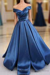 Simple Blue Satin Long Semi Formal Prom Dress, Blue Semi Formal Prom Dress