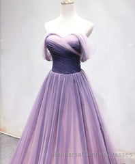 Simple Sweetheart Tulle Purple Long Semi Formal Prom Dress, Bridesmaid Dress