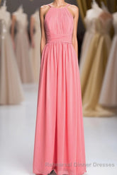 Coral Double Straps Pleated A-line Bridesmaid Dress