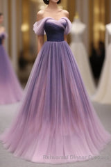 Simple Sweetheart Tulle Purple Long Semi Formal Prom Dress, Bridesmaid Dress