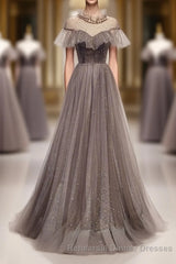 Unique Tulle Long Semi Formal Prom Dress, Tulle Evening Dress