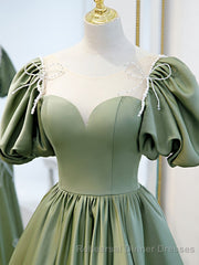 Simple Green Satin Long Semi Formal Prom Dress, Green Evening Dress