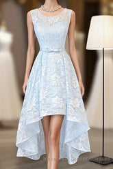 Light Blue Lace High Low Semi Formal Prom Dress, Homecoming Dress