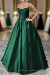 Green Satin Lace-Up Long Semi Formal Prom Dress, Green Satin Long Semi Formal Prom Dress Evening Dress