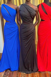 One-Shoulder Keyhole Cutout Mermaid Long Semi Formal Prom Dress with Slit