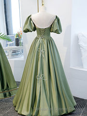 Simple Green Satin Long Semi Formal Prom Dress, Green Evening Dress