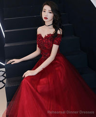 Burgundy Tulle Lace Prom Dress Burgundy Tulle Evening Dress
