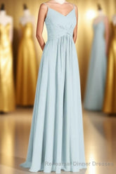 Mint Green Chiffon Twist Front A-Line Long Bridesmaid Dress