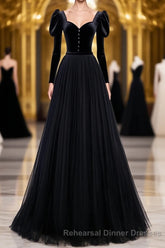 Black Tulle Long Semi Formal Prom Dress, Black Tulle Semi Formal Prom Dress