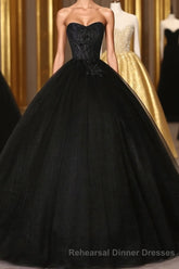 Black Sweetheart Neck Tulle Long Semi Formal Prom Dress, Black Evening Dress