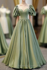 Simple Green Satin Long Semi Formal Prom Dress, Green Evening Dress
