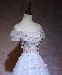 Cute Gray Blue Tulle Short Semi Formal Dresses, Gray Homecoming Dresses