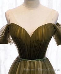 Simple Sweetheart Tulle Off Shoulder Long Semi Formal Prom Dress, Tulle Semi Formal Prom Dress