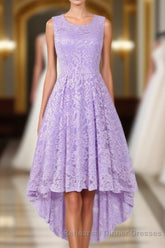 Sleeveless Hi-Low Lace Lavender Party Dress