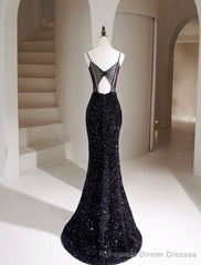 Black Mermaid Sequin Long Prom Dress, Black Formal Dress