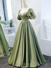 Simple Green Satin Long Semi Formal Prom Dress, Green Evening Dress
