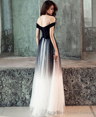 Simple Tulle Off Shoulder Black Long Prom Dress Black Tulle Evening Dress