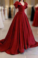 Simple Burgundy Satin Long Semi Formal Prom Dress, Burgundy Long Evening Dress