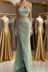 Off-the-Shoulder Mermaid Semi Formal Prom Dresses in Dusty Sage with Beads