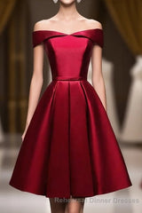 Simple Satin Burgundy Short Semi Formal Prom Dress, Burgundy Homecoming Dress