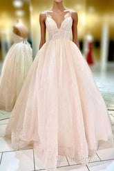 Elegant Straps Lace-Up Back Blush Long Evening Prom Dress