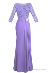 Crew Neck Lace Ruffles Lavender Mother of Bridal Dress