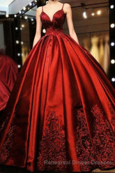 Gorgeous Spaghetti Straps Sweetheart With Lace Appliques Ball Gown Semi Formal Prom Dresses