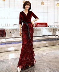 Burgundy Mermaid Long Prom Dress Burgundy Evening Dress