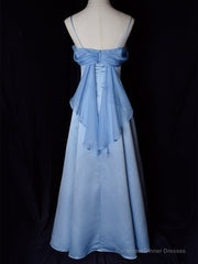 Vintage Blue Satin Spaghetti Straps Gown Elegant Dress