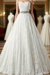 A-line Sweetheart Floor Length Lace Wedding Dress