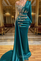 Glamorous Long Sleeve Mermaid Evening Dress With Lace Appliques Party Gowns