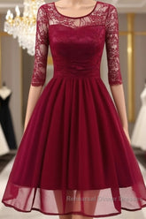Classy Short Vintage Maroon Semi Formal Prom Dress with Sleeves