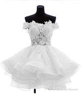 Cute Off The Shoulder Homecoming Dresses, Ivory Lace Beaded Homecoming Dresses