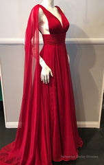 Deep V Neck Chiffon Long Prom Dress Simple Prom Gown