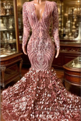 Elegant Long Mermaid V-neck Appliques Lace Semi Formal Dresses with Sleeves