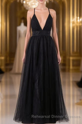 Elegant Tulle Spaghetti Straps Backless Floor Length Semi Formal Prom Dress