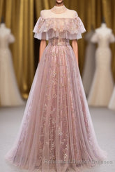 Elegant High Neck Vintage Long Lace Up Semi Formal Prom Dresses Flowy Party Gowns