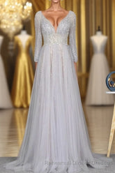 Amazing Long Gray Beading Semi Formal Prom Dresses Modest Evening Gowns