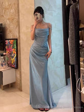 Retro Mermaid Spaghetti Straps Blue Sequin Prom Dresses Birthday Outfits With Ruffle