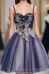 Cute Lace Tulle Short A Line Semi Formal Prom Dress, Homecoming Dress